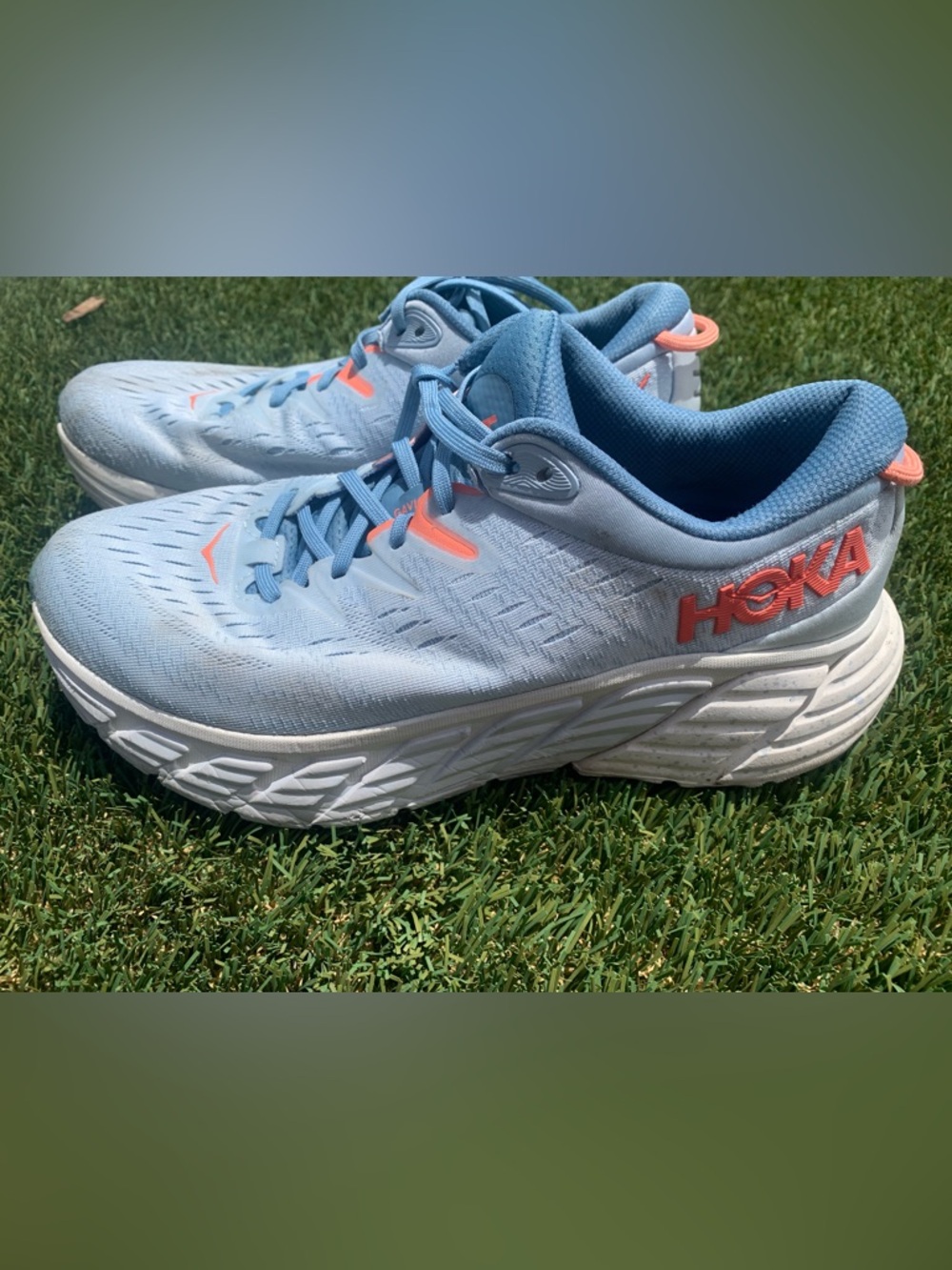 Hoka Women's Light Blue and Orange Athletic Running Shoes
